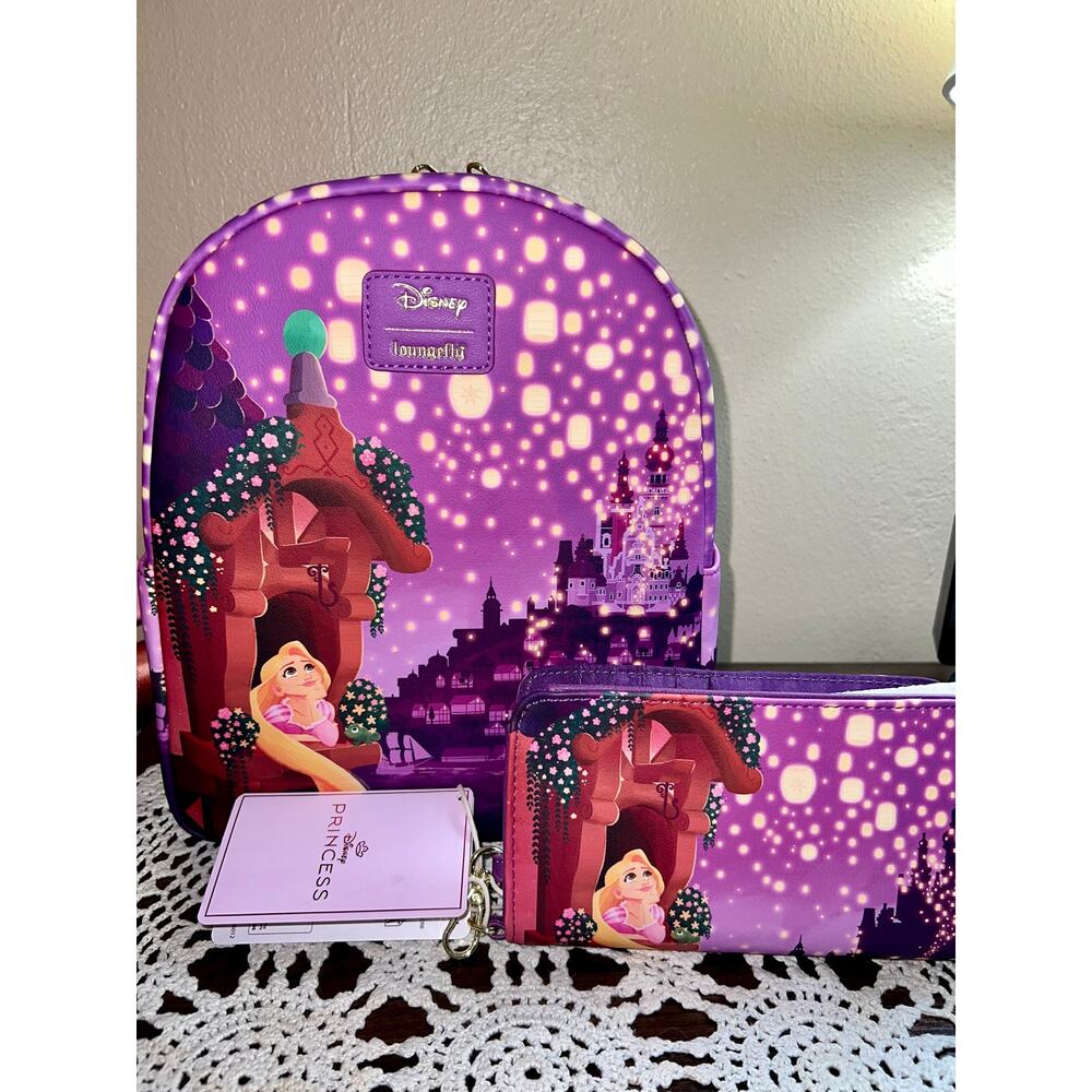 Loungefly Disney Tangled Rapunzel Lantern Night Mini Backpack Wallet Set